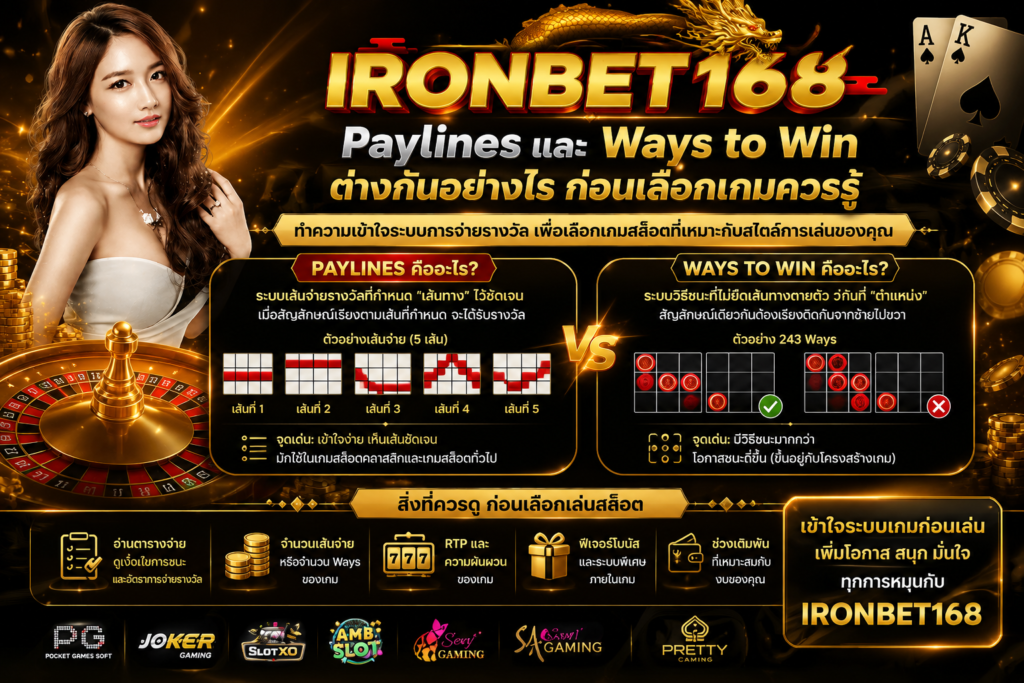 ironbet168 Paylines และ Ways to Win ต่างกันอย่างไร ก่อนเลือกเกมควรรู้